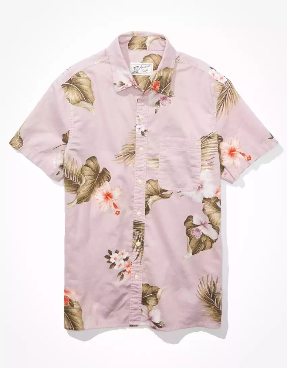 Hauts Flanelle American Eagle AE Tropical Button-Up Resort Shirt Violette Homme | TRI-65957562